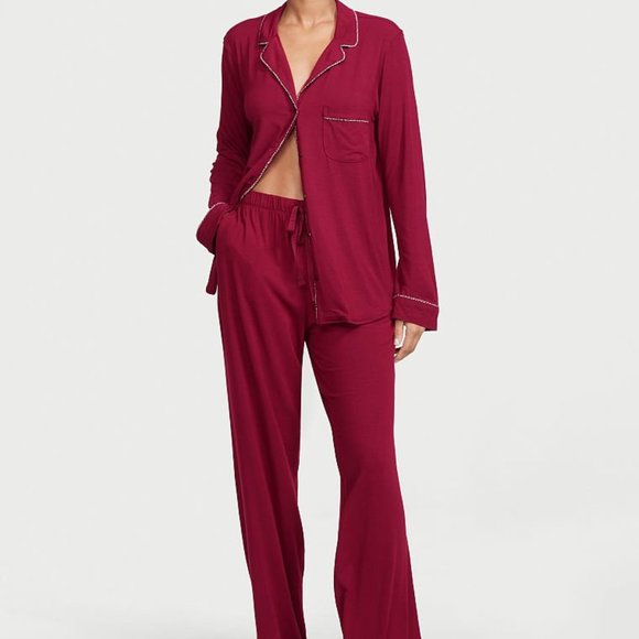 VS XS Regular 30" Inseam Modal PJ Set Red with Leopard Piping NWT - Picture 4 of 16